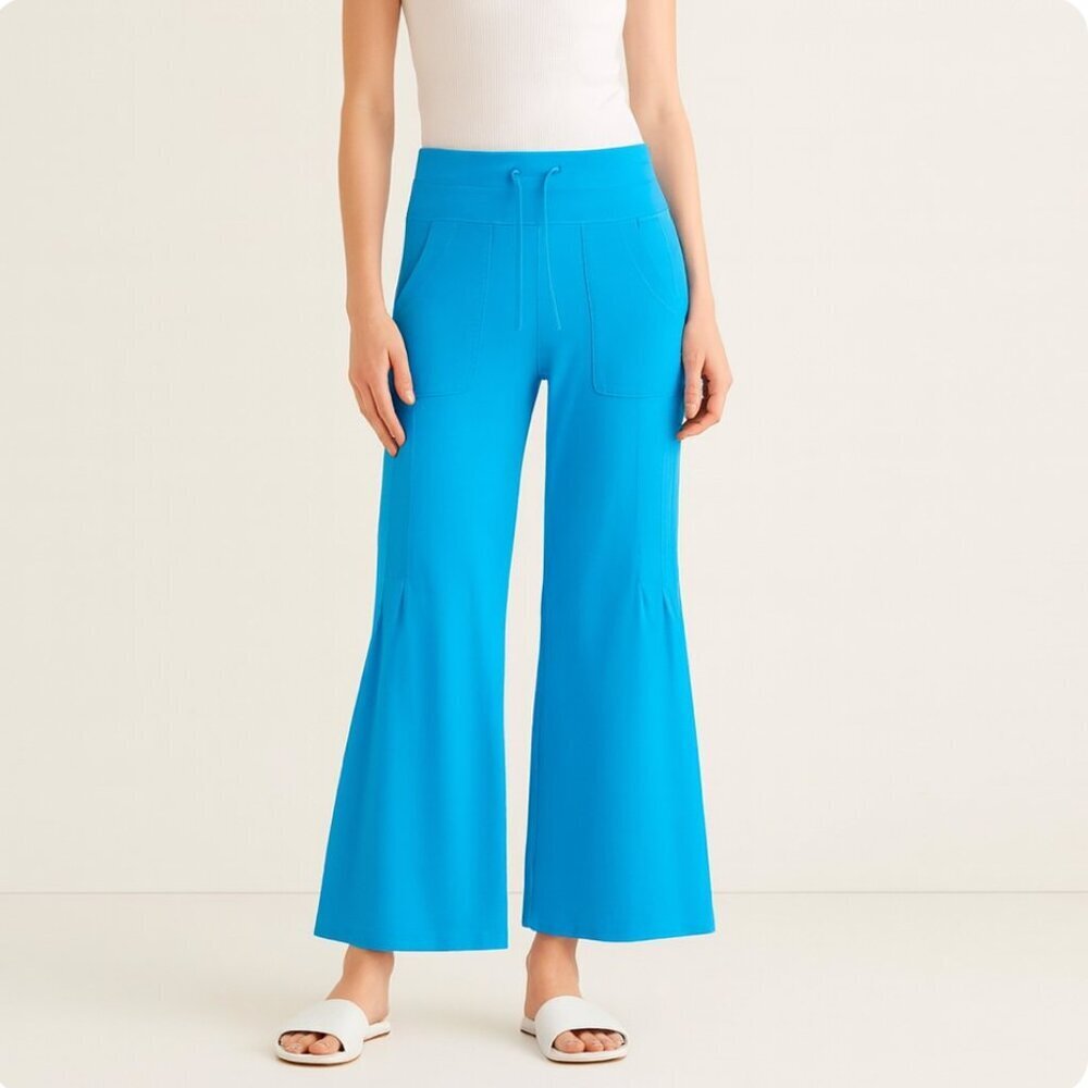 XCVI Wide-Leg Cotton Stretch Pants Turquoise Drawstring Waist Size XL